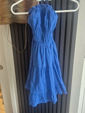 Thirty Thirty Cobalt Blue Strapless Tiered Smocked Dress